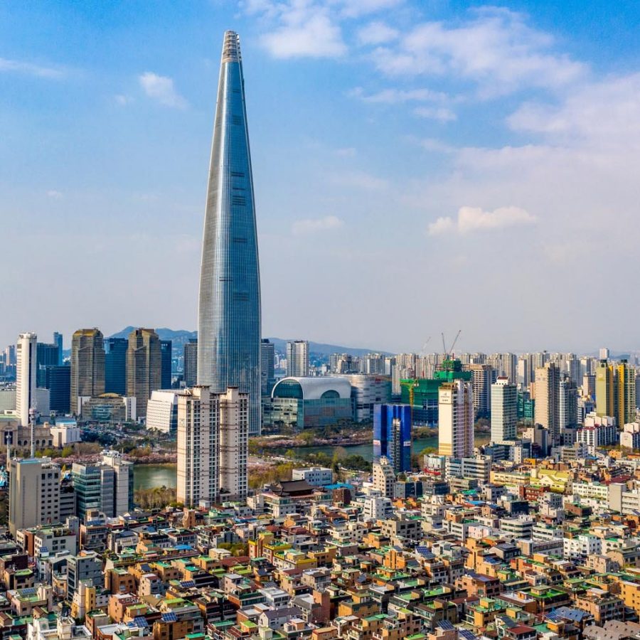 Aerial view of Lotte World Tower in Seoul, Korea