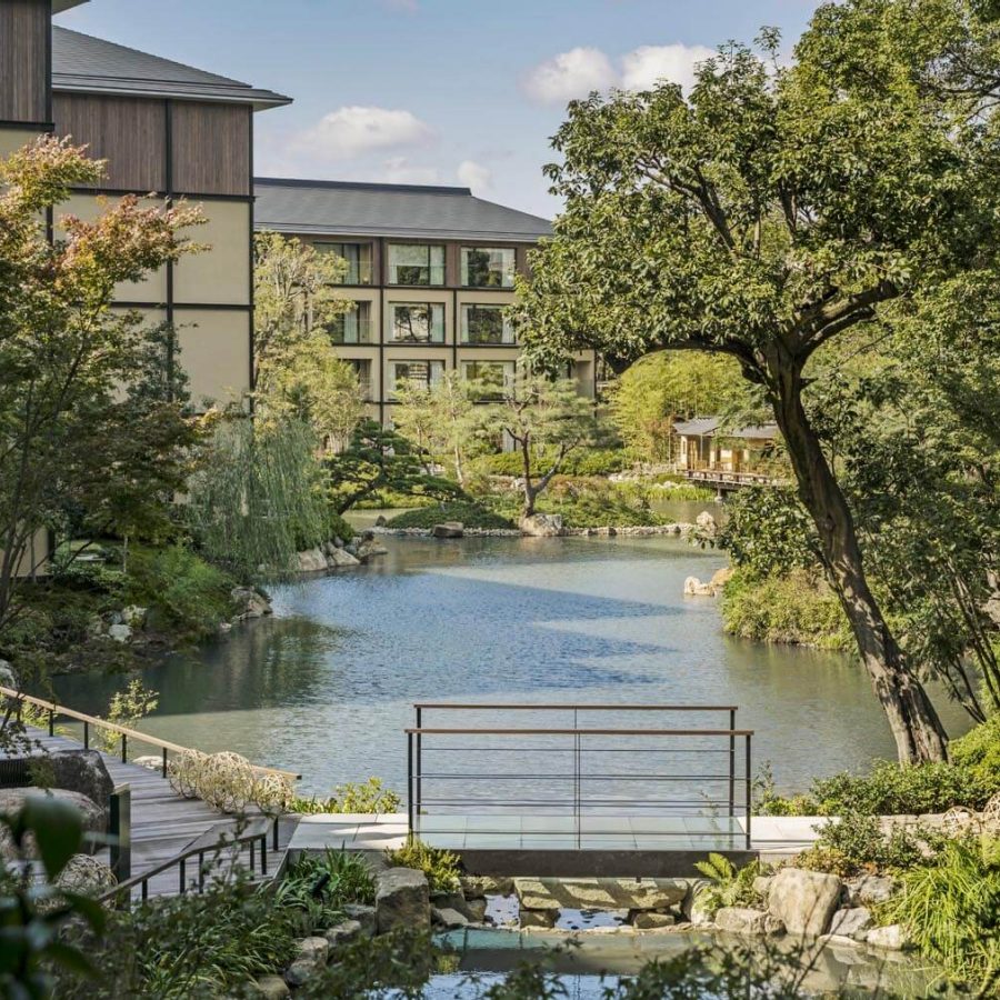 Four Seasons Hotel Kyoto features a 12th-century pond garden with cherry and maple trees