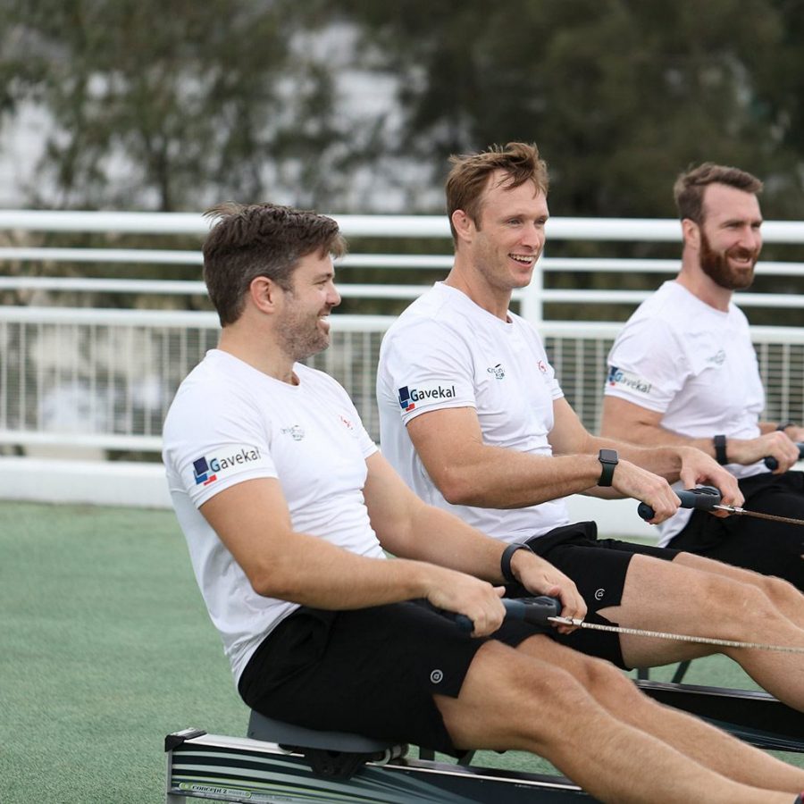 East Rows West team training on rowing machines