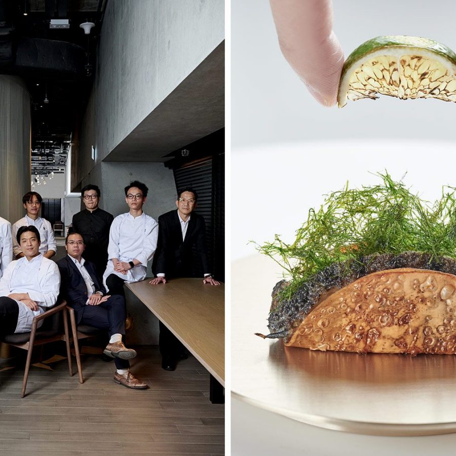 Staff at Mosu Hong Kong and the signature abalone taco