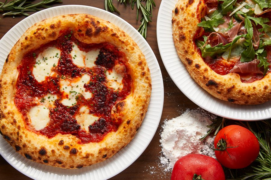 Pizzas on a table