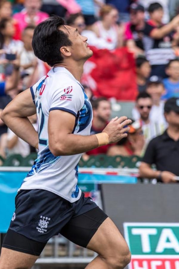 Rugby player in front of crowd