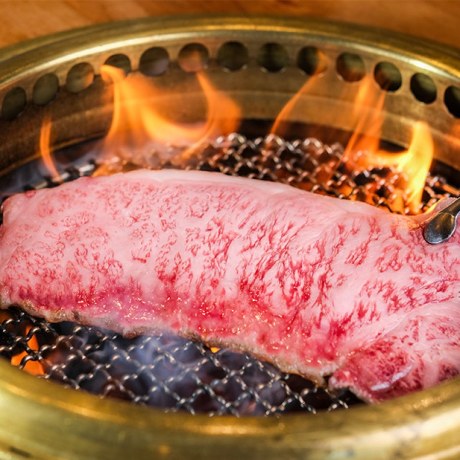 Sirloin steak on flame