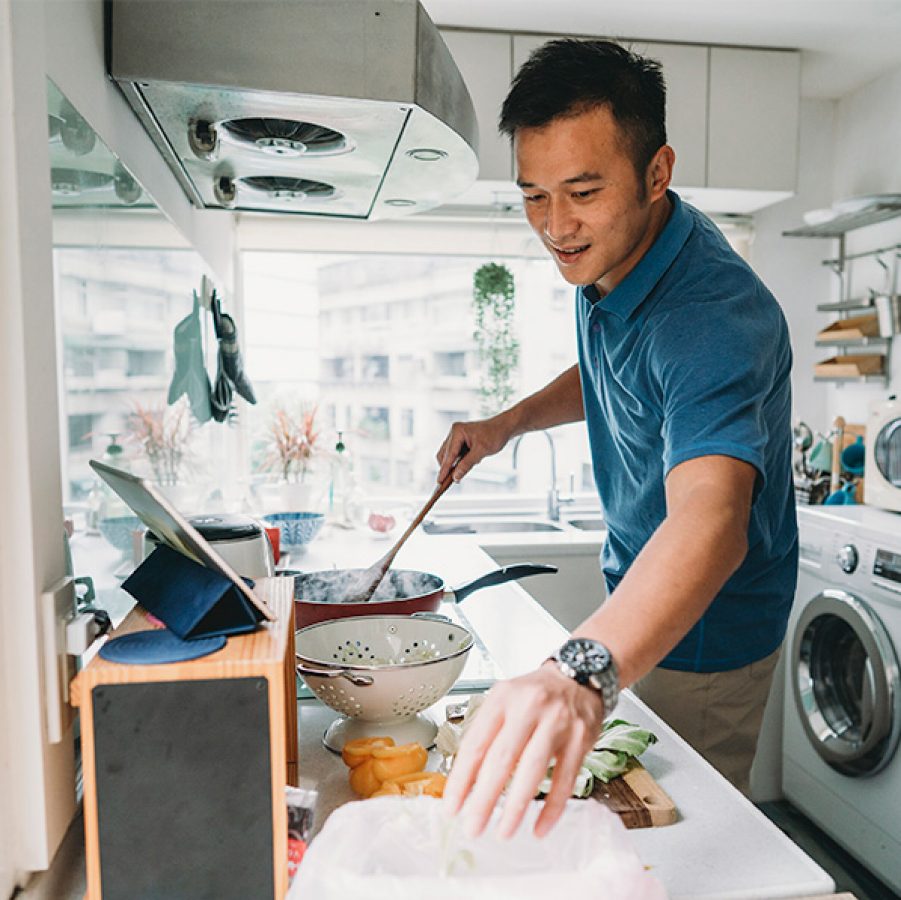 Man cooking in kitchen