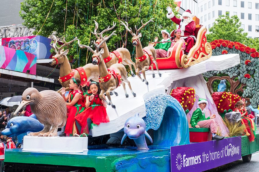 Santa on his sleigh in the parade
