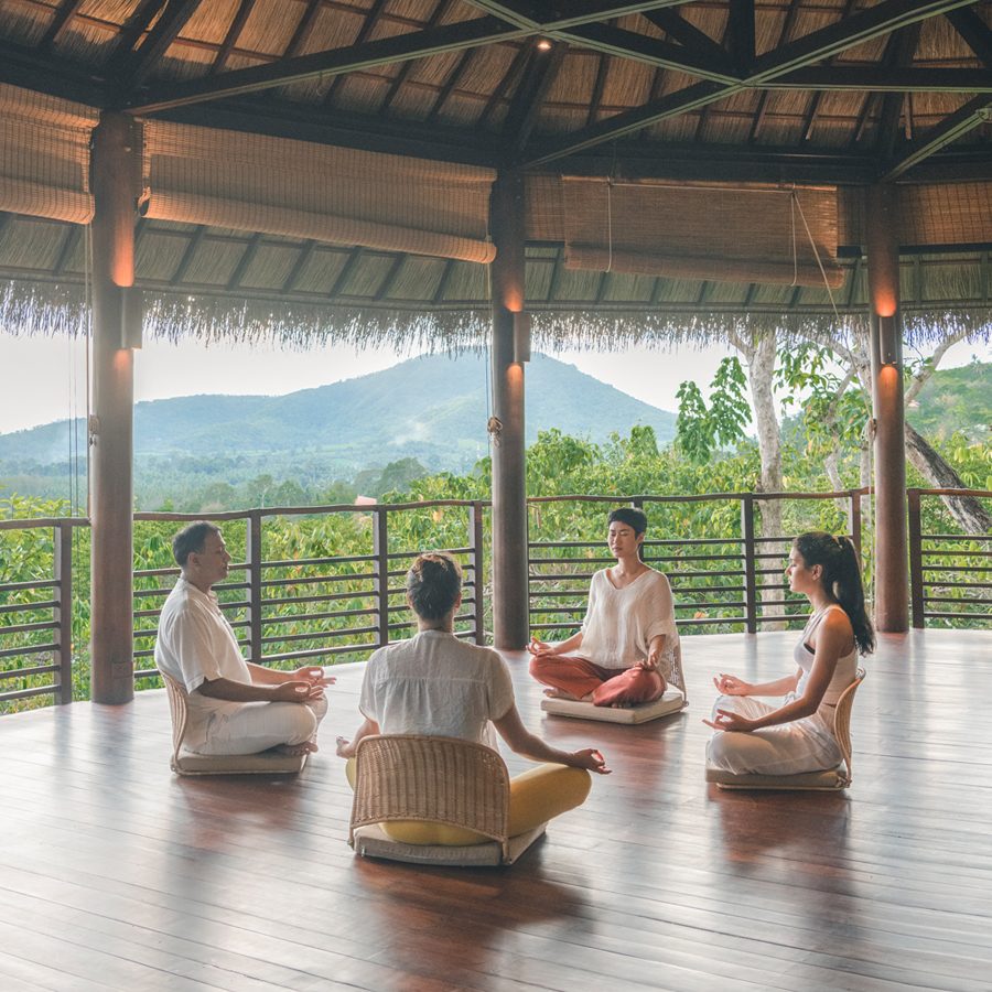 People sat in meditating circle