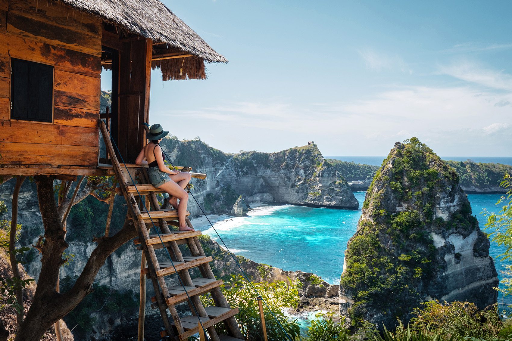 Tree house at Diamond Beach on Nusa Penida Island, Bali, Indonesia