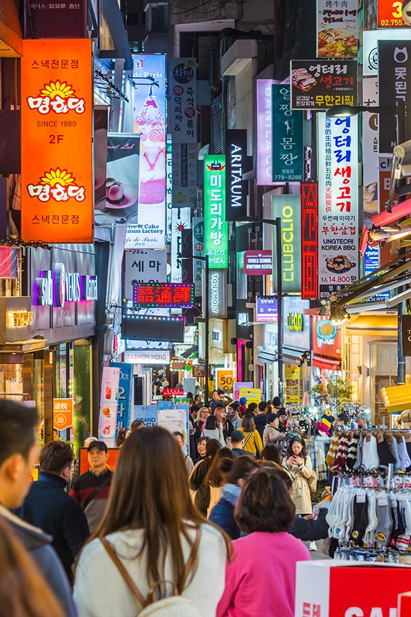 A shopping street in Myeong-dong, Seoul. Credit: Getty Images