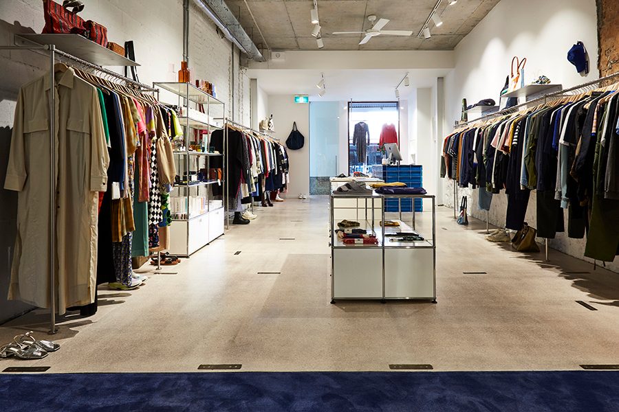 A view inside The Standard Store in Surry Hills, Sydney filled with racks of clothes and shelves of fashion accessories