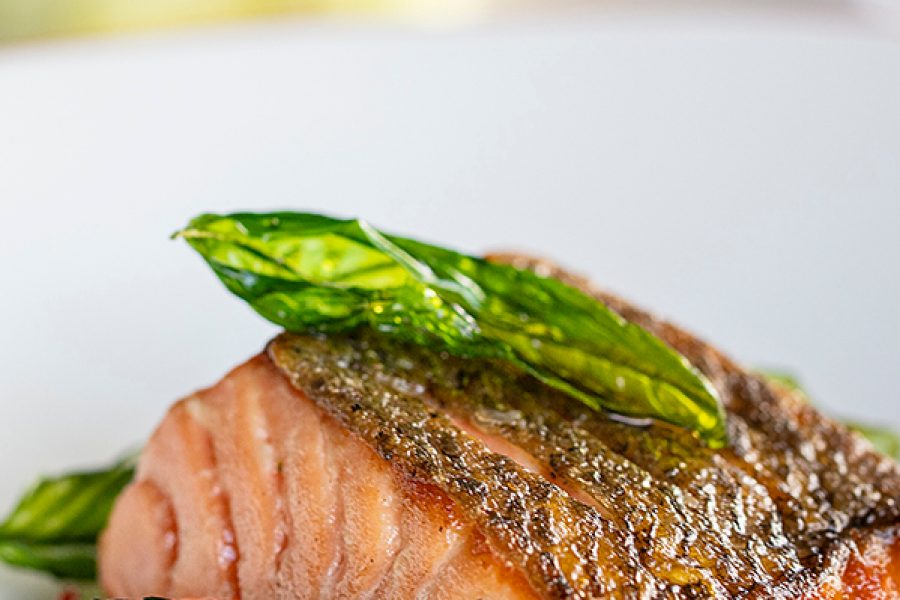 A salmon dish on a plate