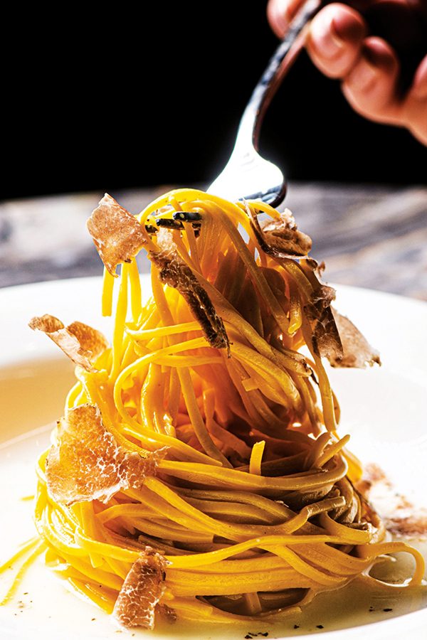 Pasta on a fork at Lucciola 