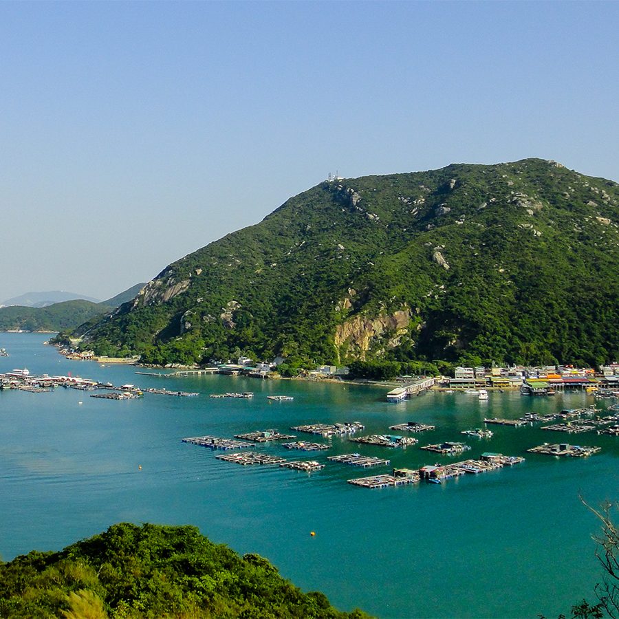 A scenic view of boats floating in the seat at Lamma Island in Hong Kong