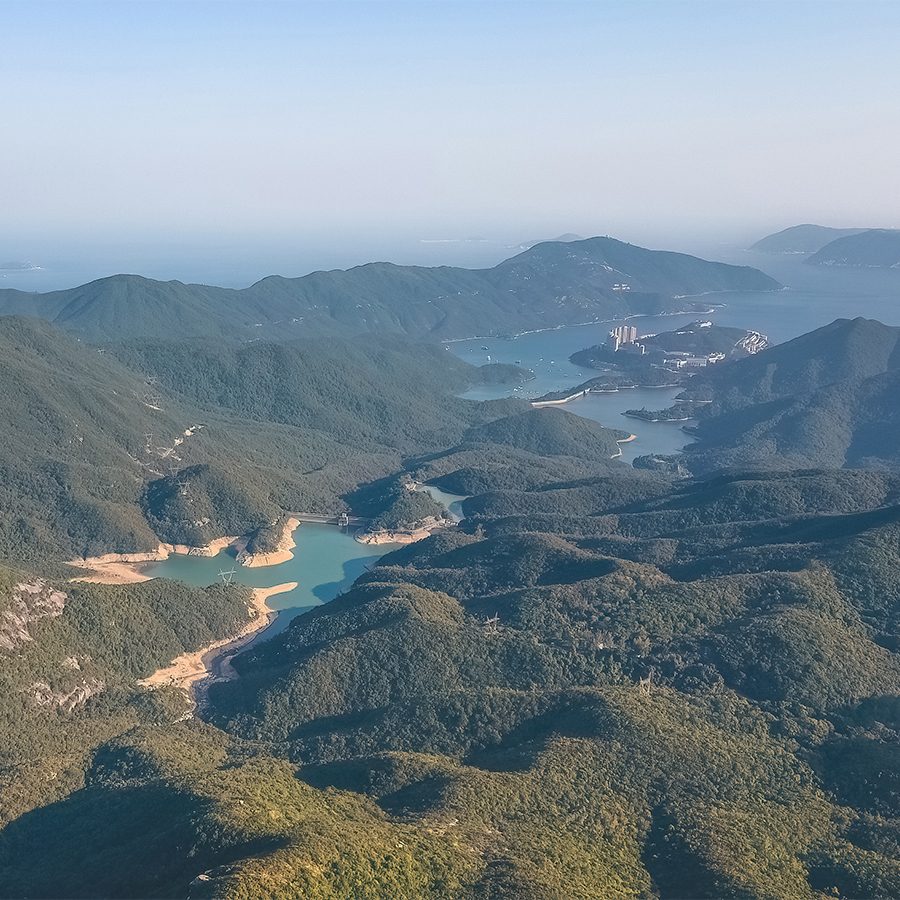 A bird's eye view of a mountain trail in Hong Kong