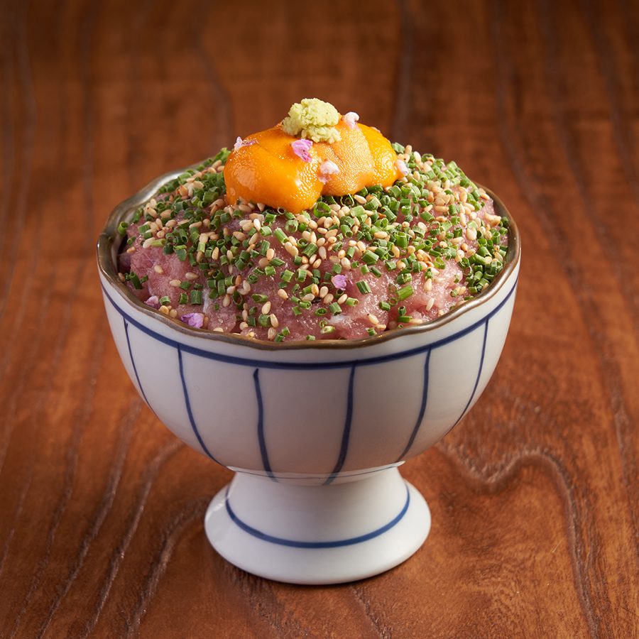 Chive and sea-urchin topped negitoro bowl