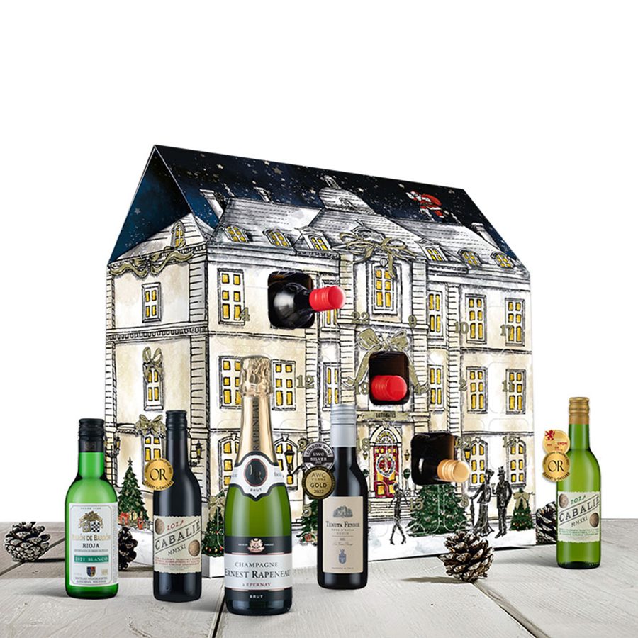 Laithwaites Direct Wines 2023 Christmas Advent Calendar in the design of a chateau winery, featuring a curated selection of fine red wines and white wines