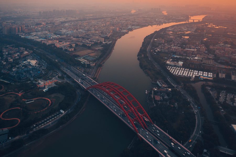 An aerial view of Dongguan City