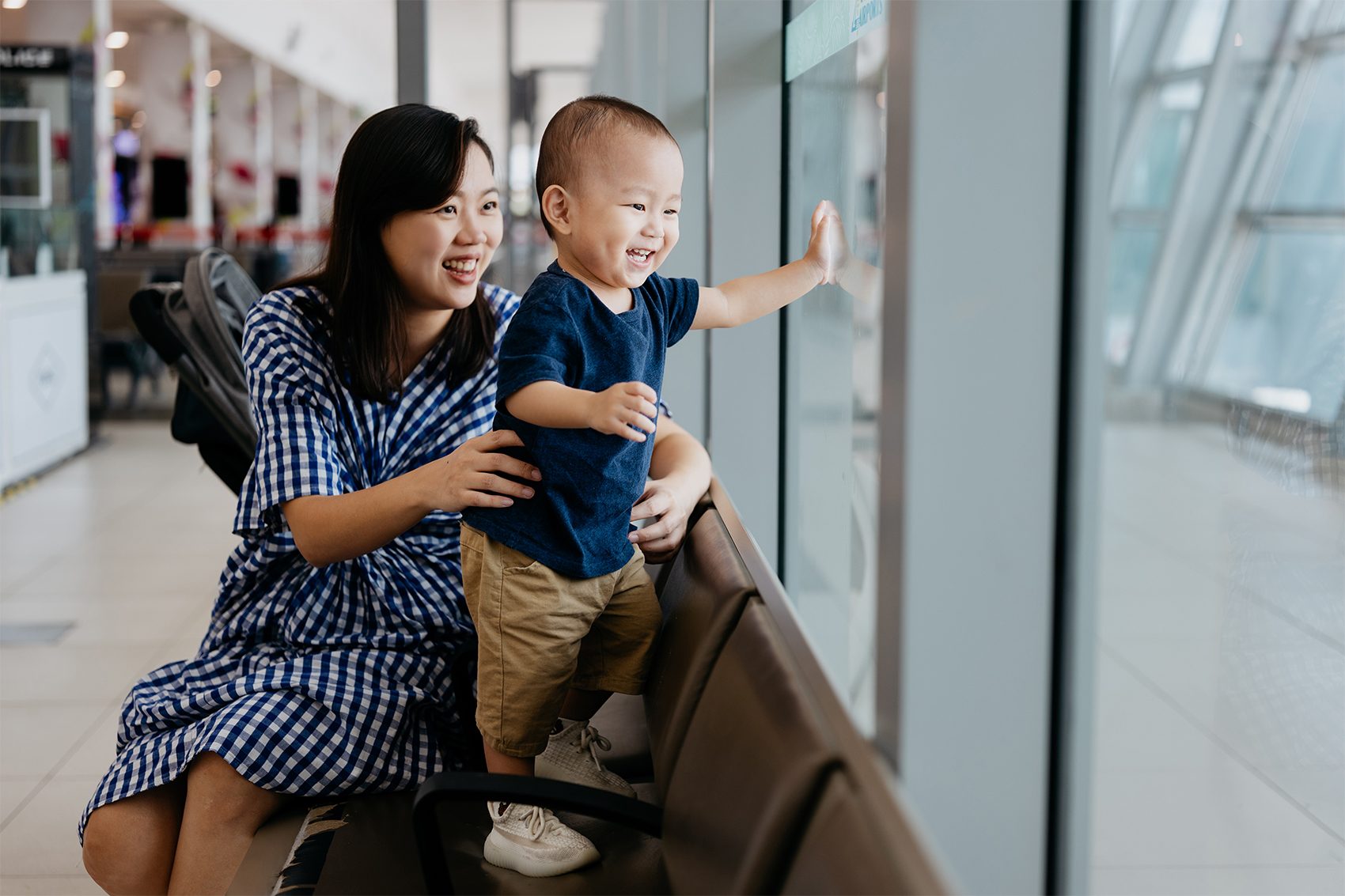 Mother and baby travelling
