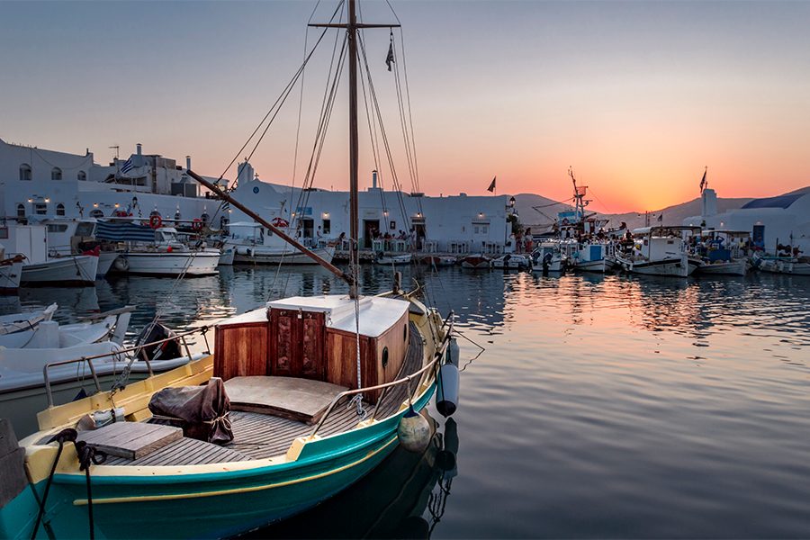 Paros boat in port, Greece