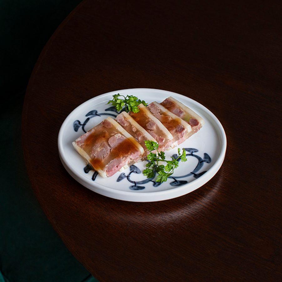 Crystal pork terrine with black vinegar
