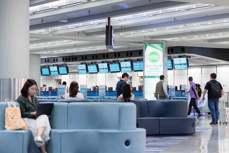 People in SkyPier Terminal Centre