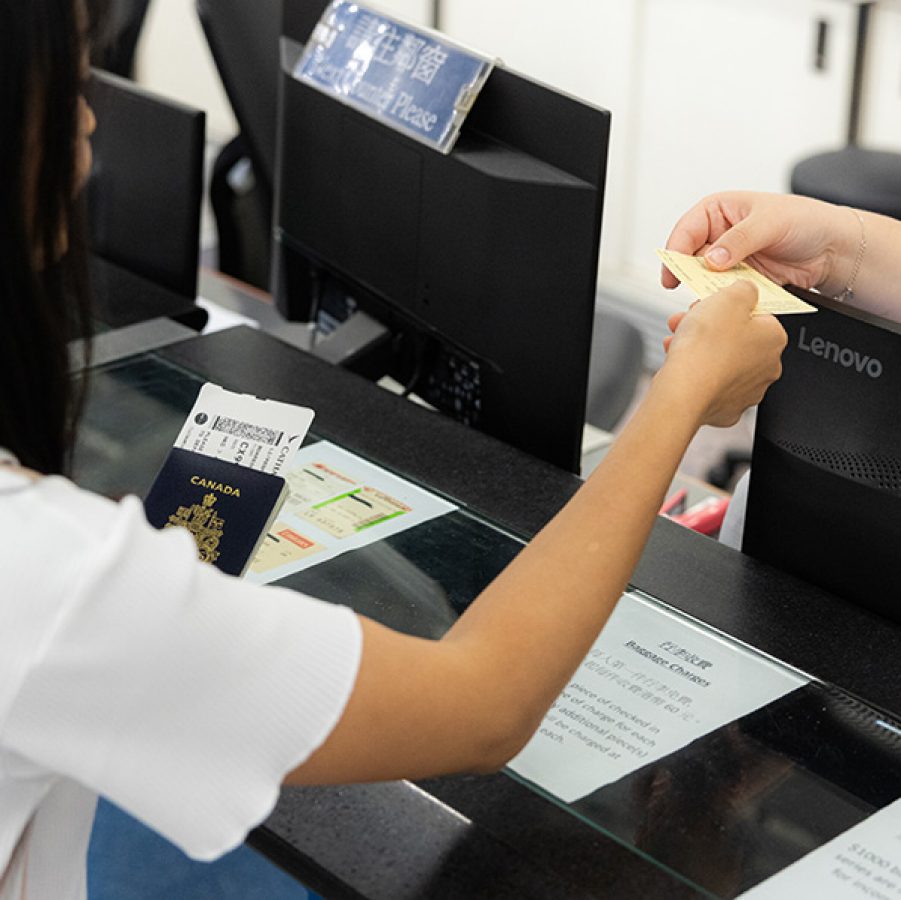 Woman is checking in