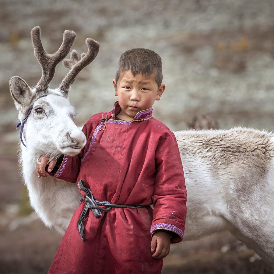 kid and baby raindeer