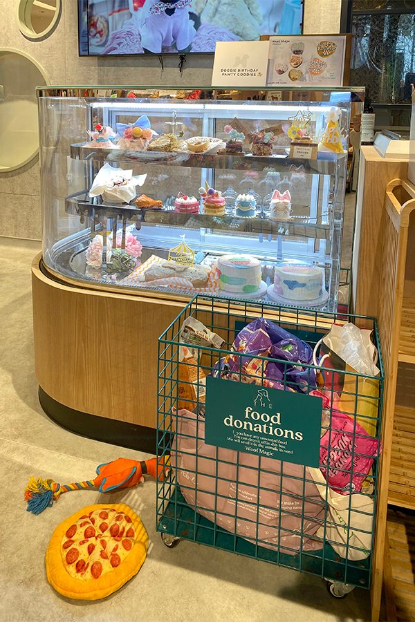 Woofmagic food donations basket and food counter