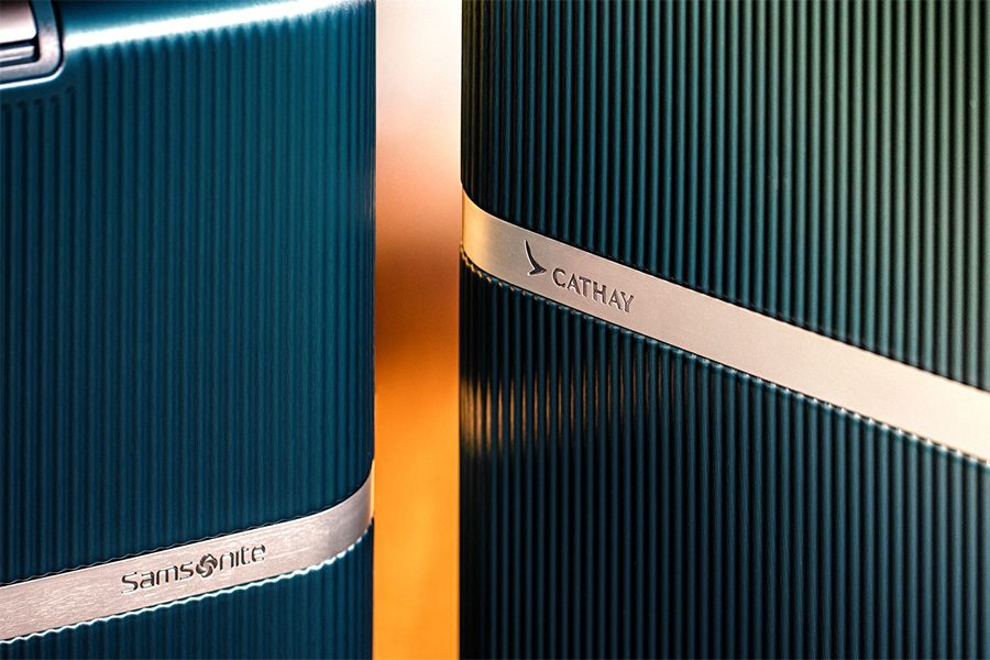 Close up of Cathay x Samsonite suitcase