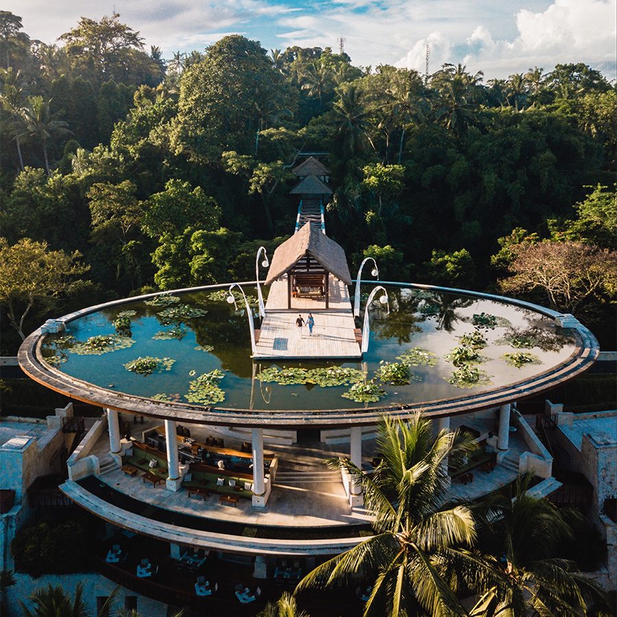 Aerial view of the unique exterior at Four Seasons Resort Bali at Sayan