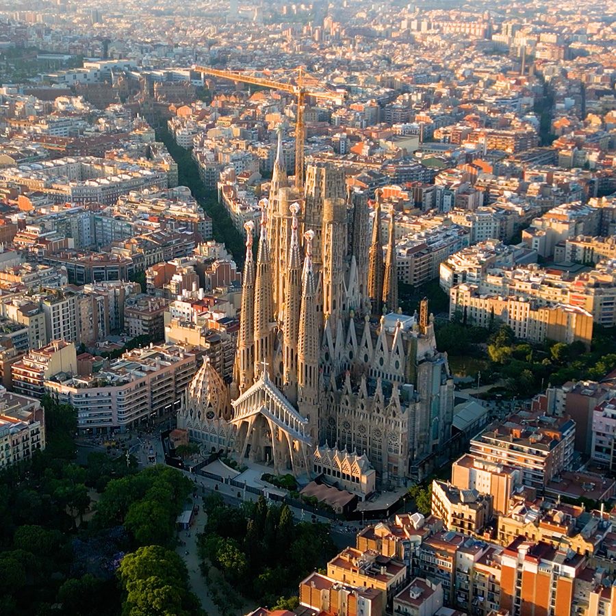 Sagrada Familia from the air as designed by Antoni Gaudi