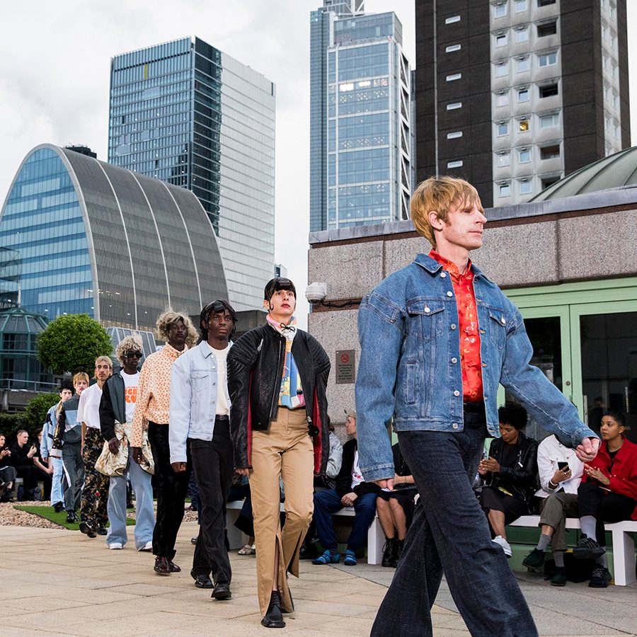 Martine Rose at an outdoor runway in the city