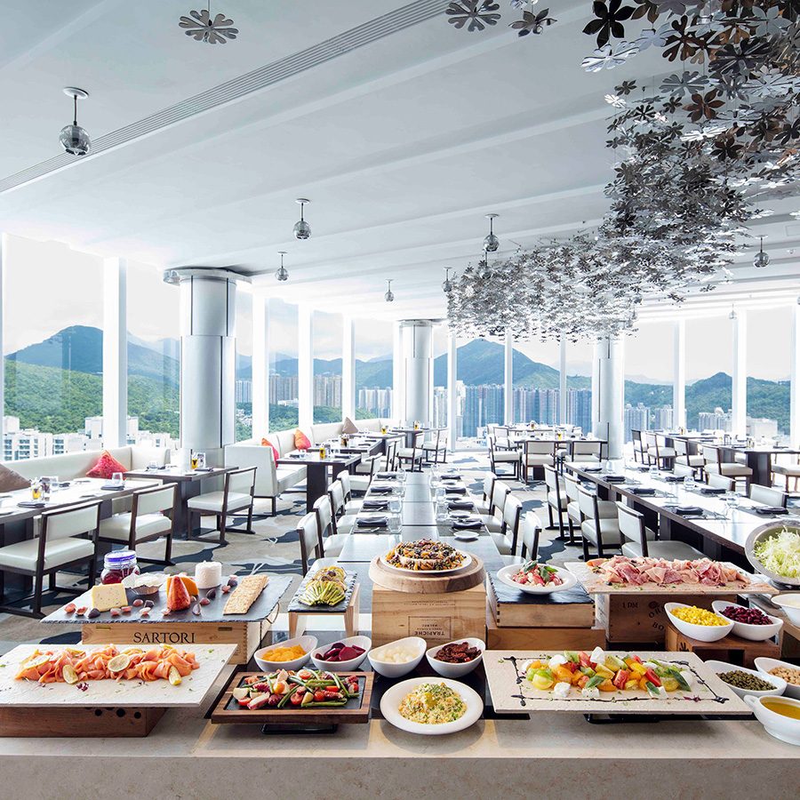 Interior of Cielo restaurant, with mountain views