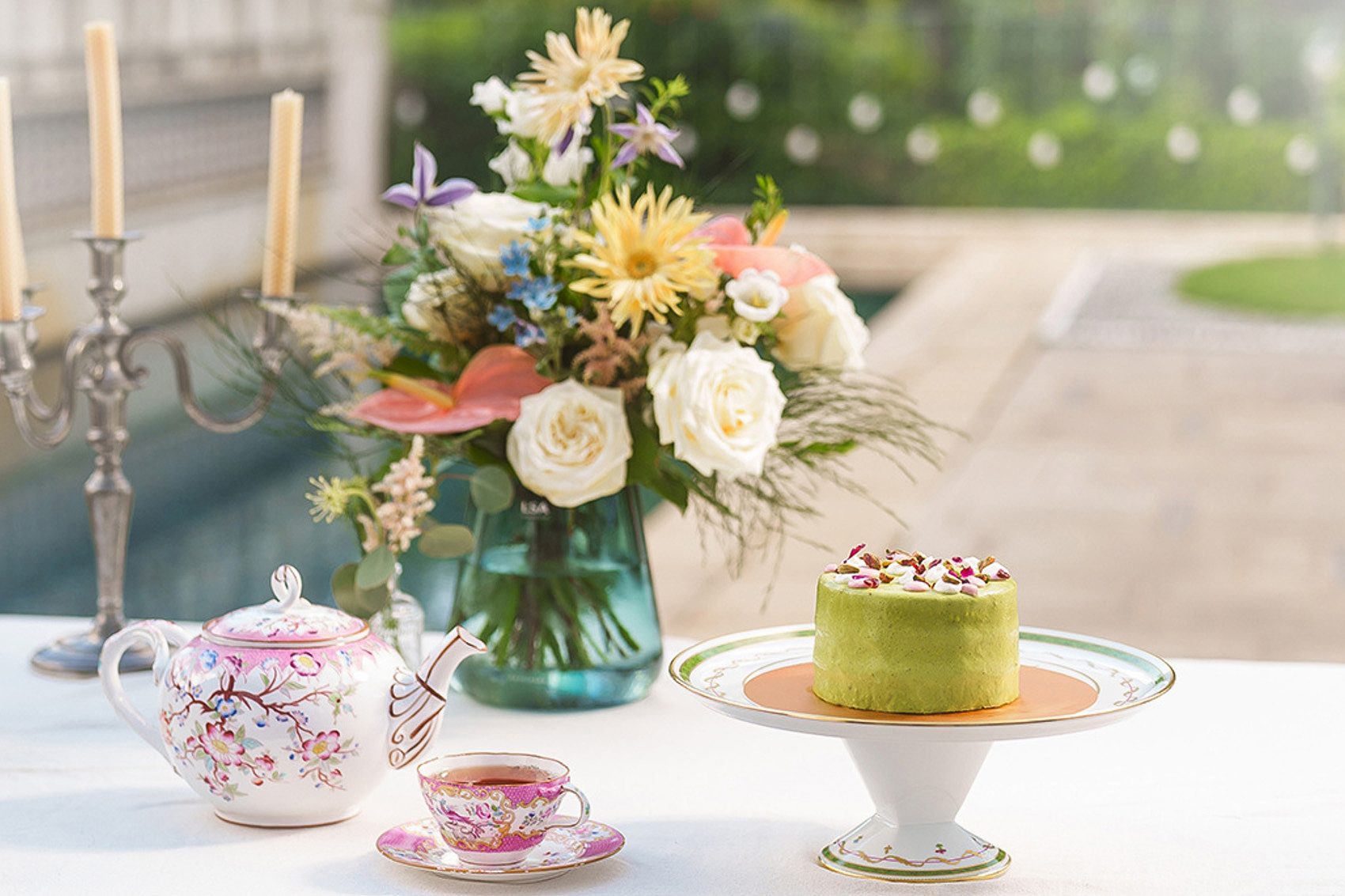Green cake at tea at Flower Fleuria Fleuriste Café.