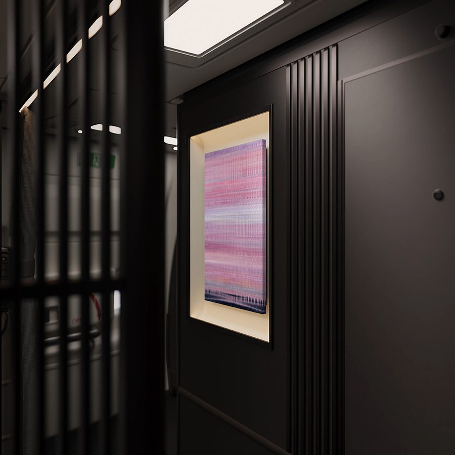 Mist in Pink painting on a black wall