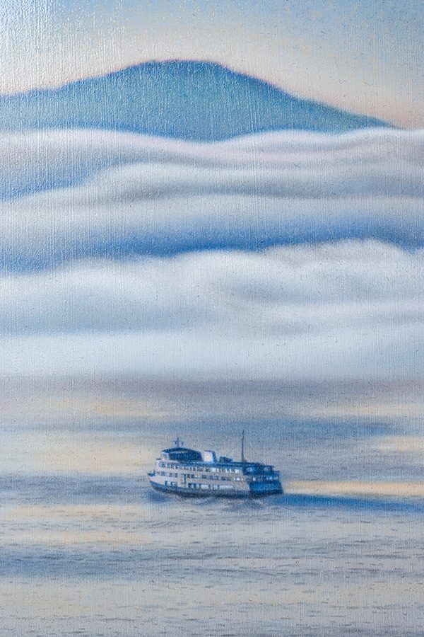 Landscape Painter Lau Yin Yeung's  graphic about Boeat in Sea with many cloud
