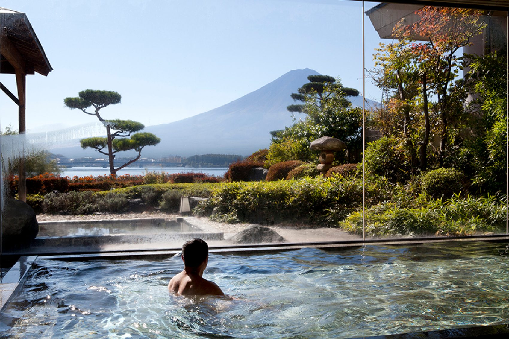 Woman in hot spring pool