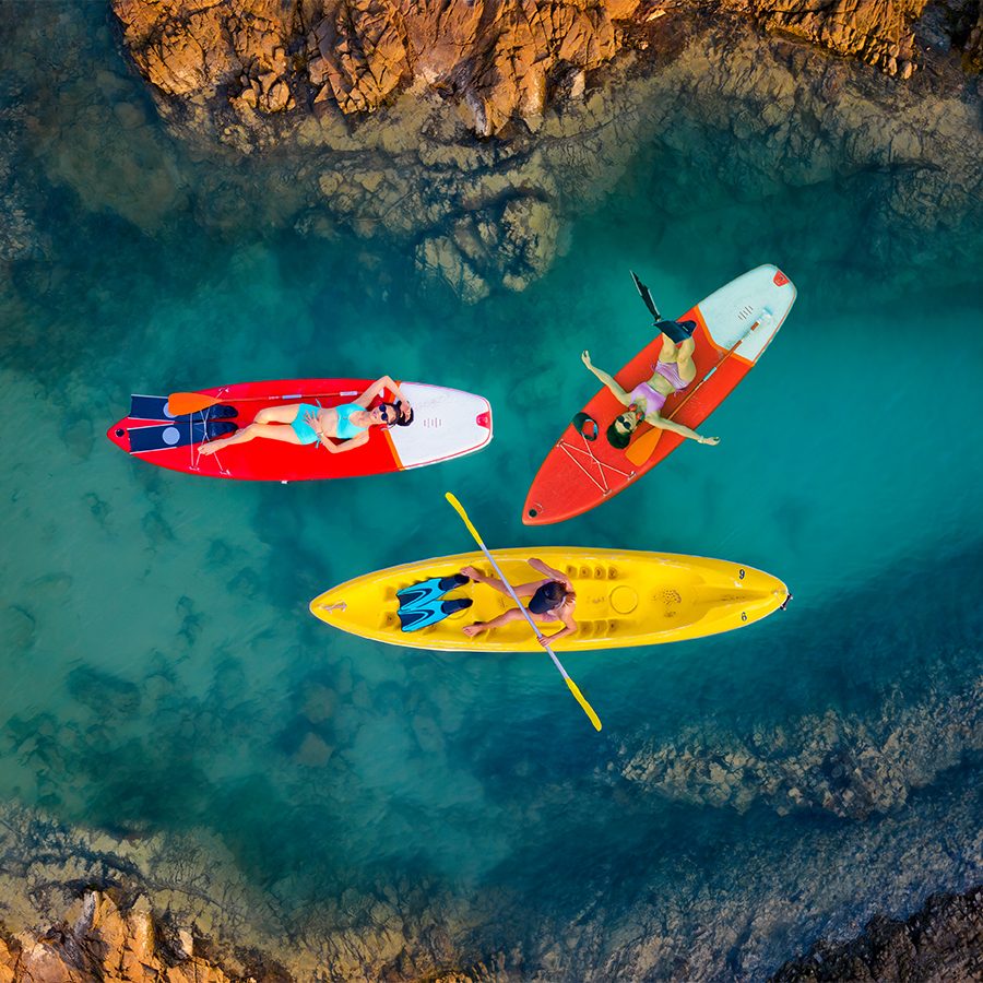 Kayaks on a river