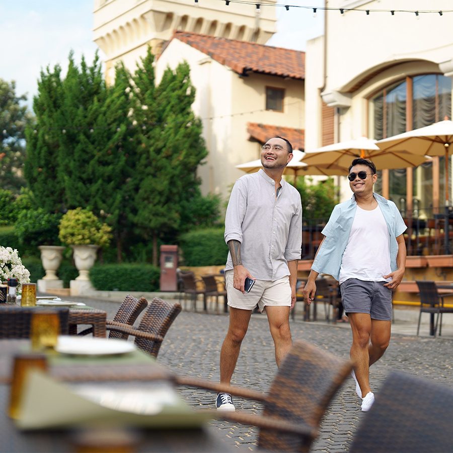 Man and woman walking