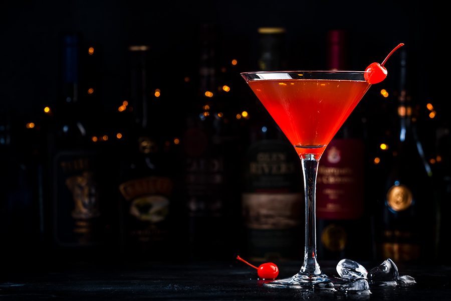 Red drink in a cocktail glass