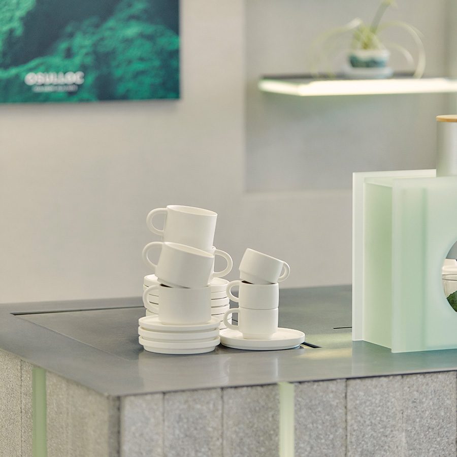 White cups displayed in Osulloc