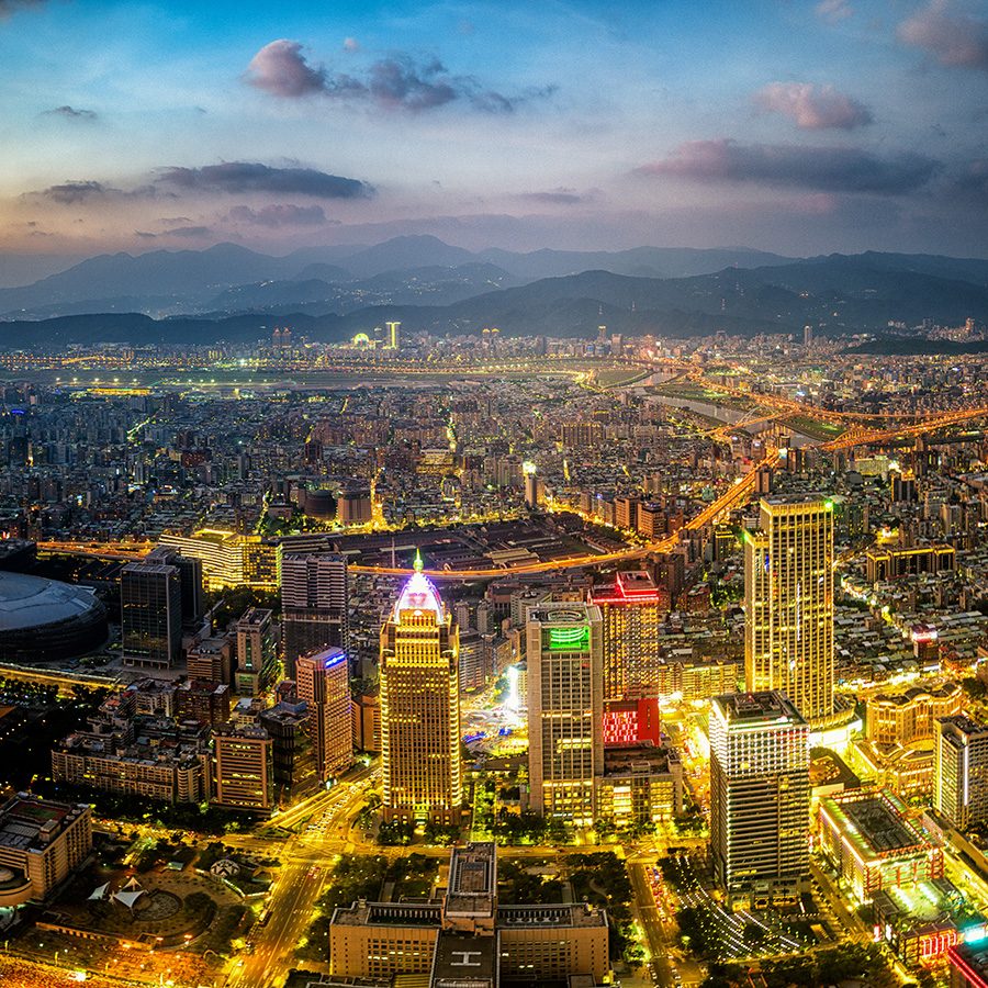 Aerial view of Taipei illuminated at night