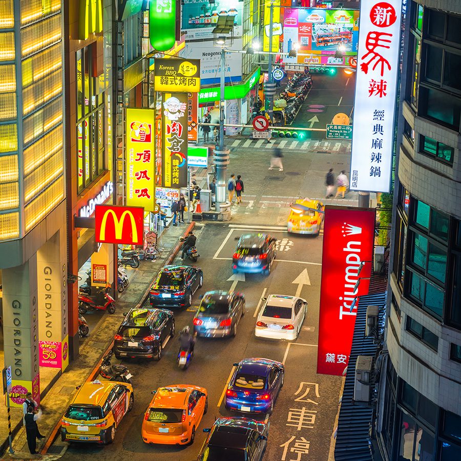 Overview of Ximending district at night