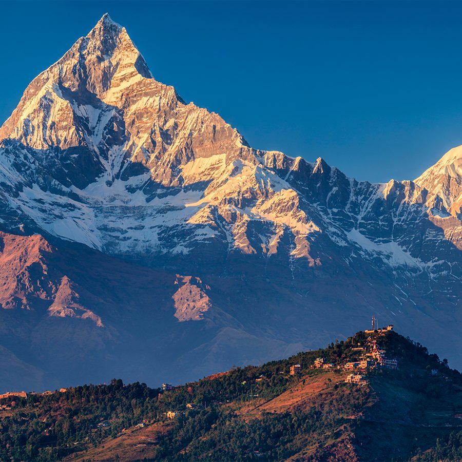 Close-up of a snowy peak on Machapuchare mountain