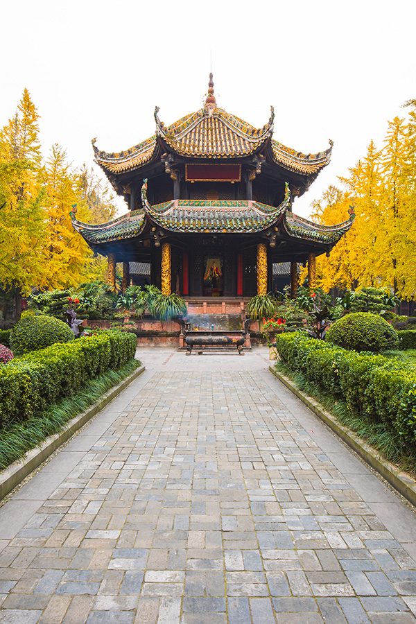 Qingyang Taoist Temple with yellow gingko biloba