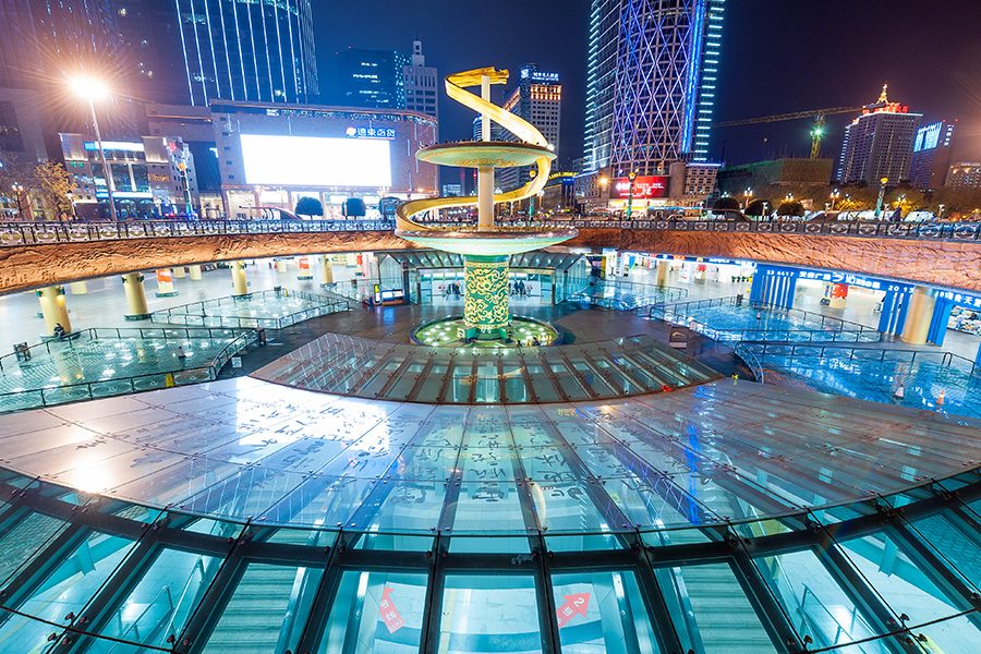 Tianfu square metro station at night