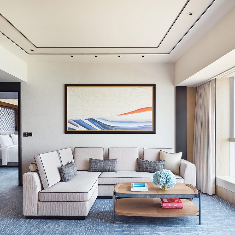 Four Seasons hotel room interior with sofa