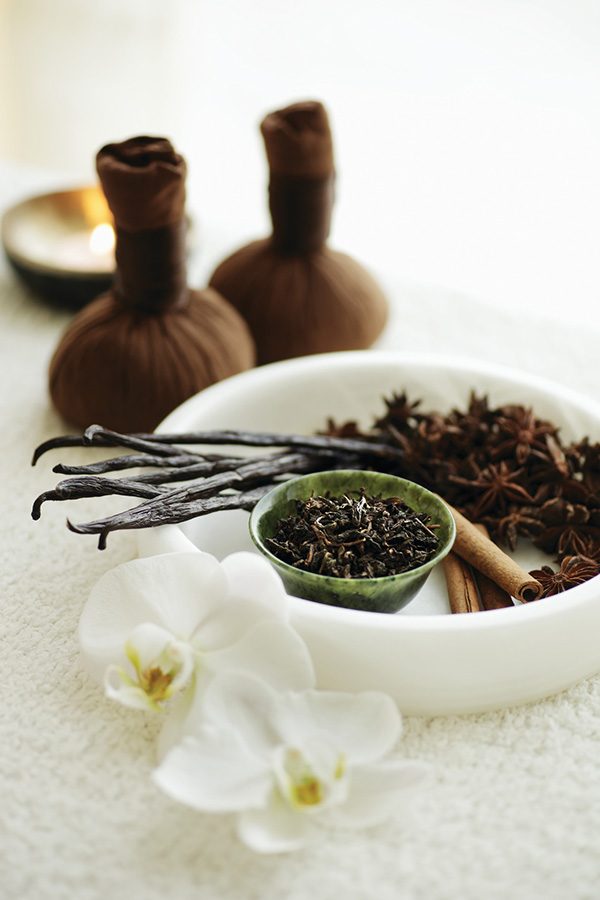 Tea leaves and flowers