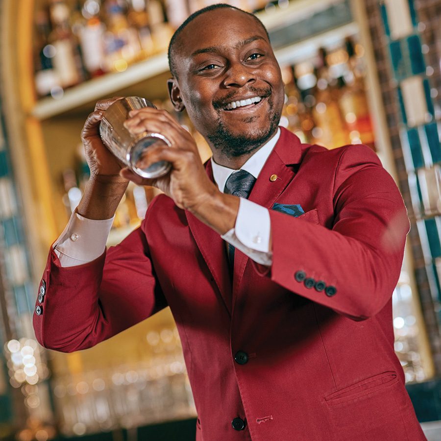 Bartender shaking drink