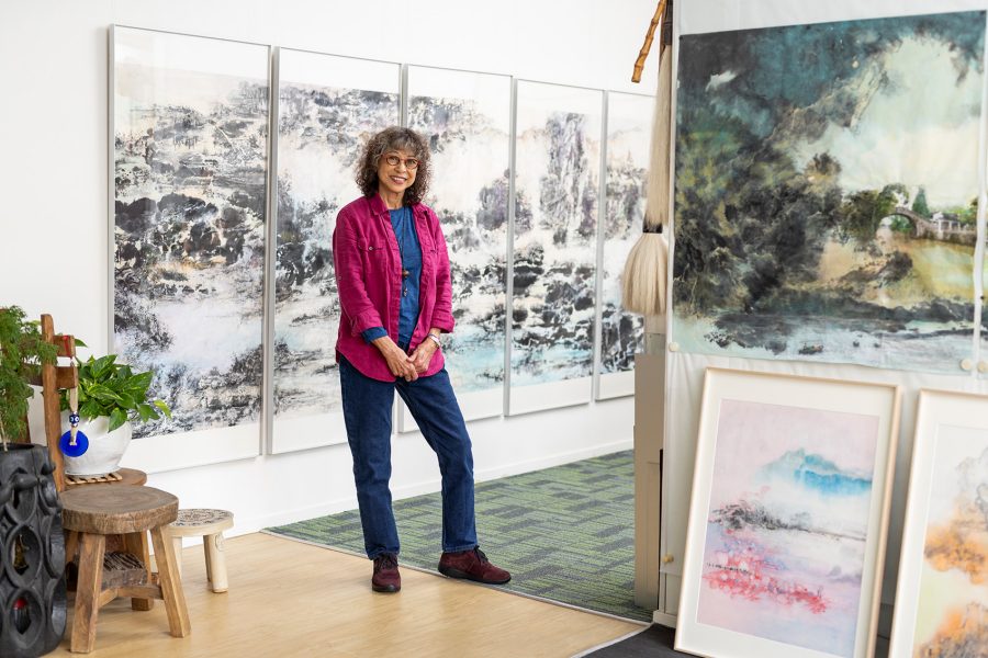Gallery in the skies artist Nina Pryde is stranding around her art works