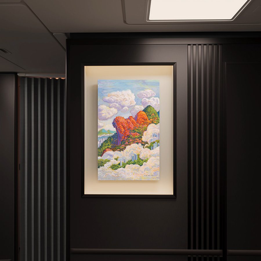 Artist Stephen Wong's painting in situ on Cathay aircraft